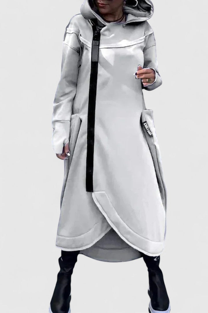 MARIE-Dlouhý kabát s kapucí a zipem