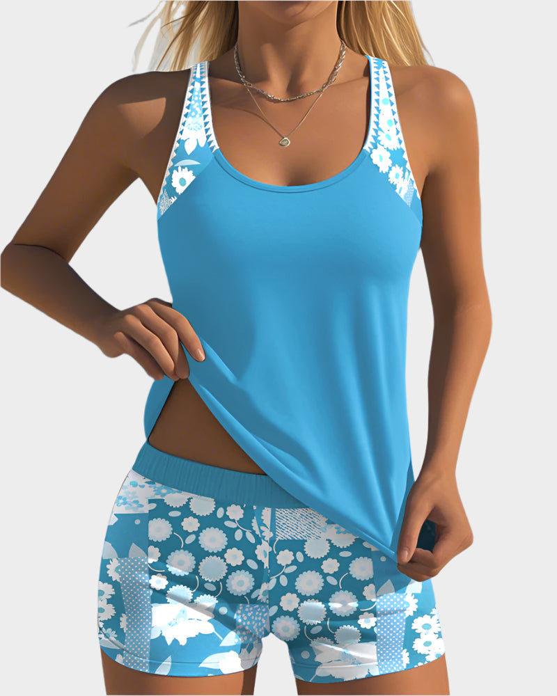 Pohodlné dvoudílné plavky s květinovým designem