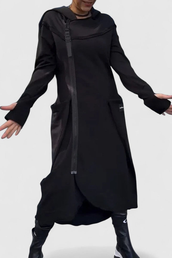 MARIE-Dlouhý kabát s kapucí a zipem