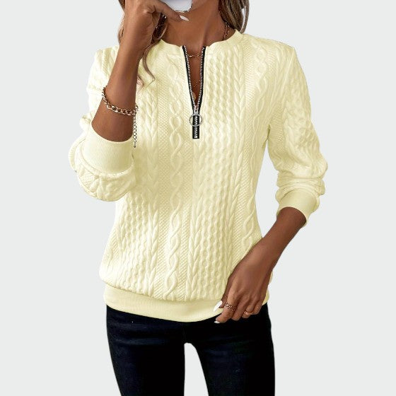 Alma – Dámský svetr s zipem a kabelovým pletením