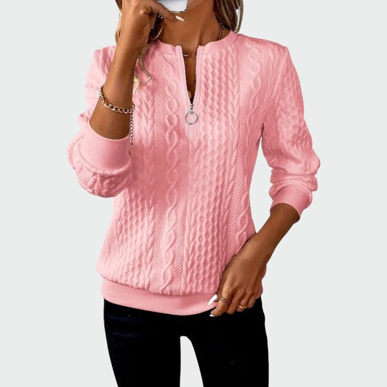 Alma – Dámský svetr s zipem a kabelovým pletením