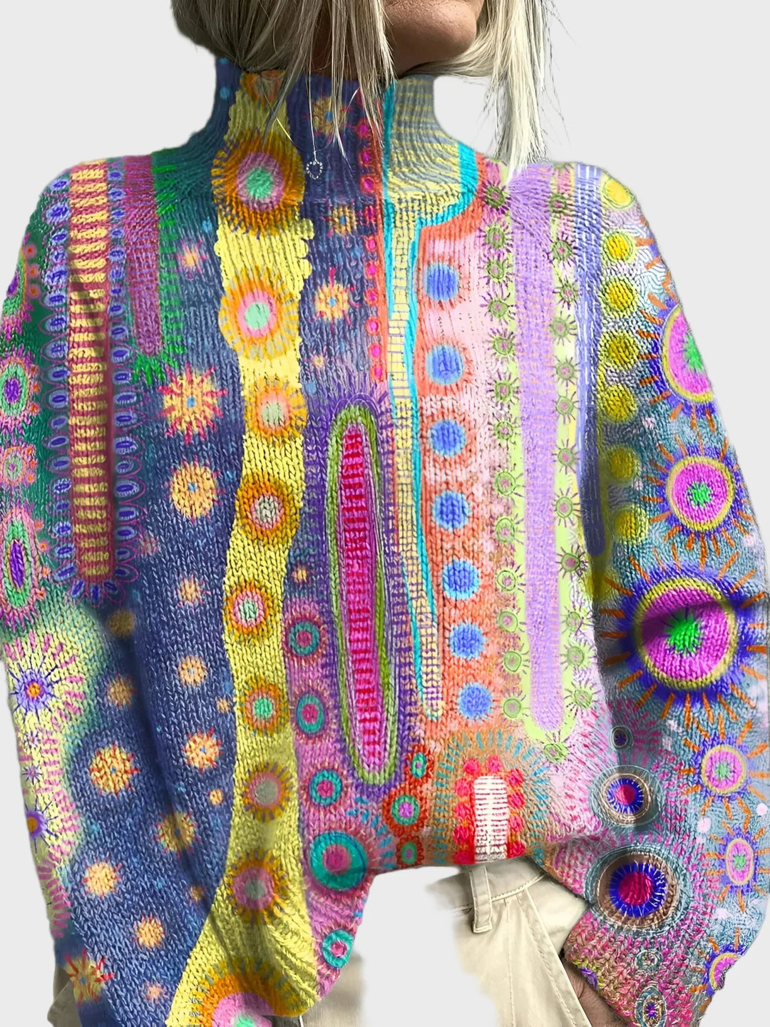 Pletený rolák se slunečním vzorem