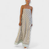 Hnědá - Unikátní geometrické maxi šaty s odhalenými rameny