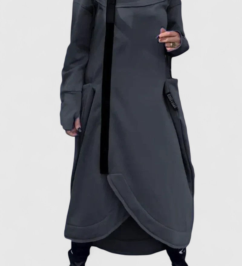 MARIE-Dlouhý kabát s kapucí a zipem