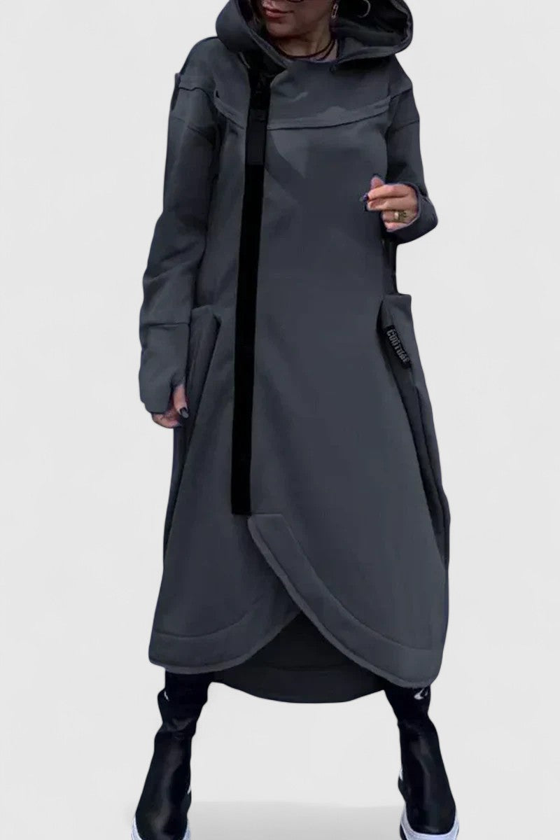 MARIE-Dlouhý kabát s kapucí a zipem