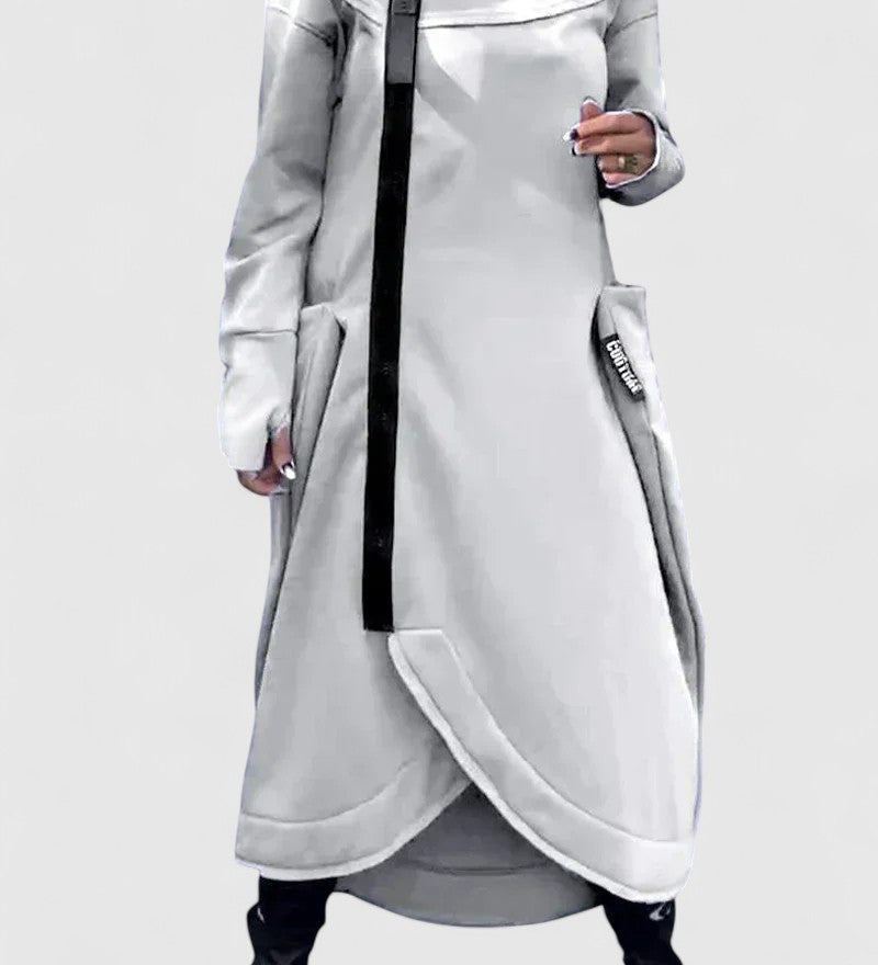 MARIE-Dlouhý kabát s kapucí a zipem