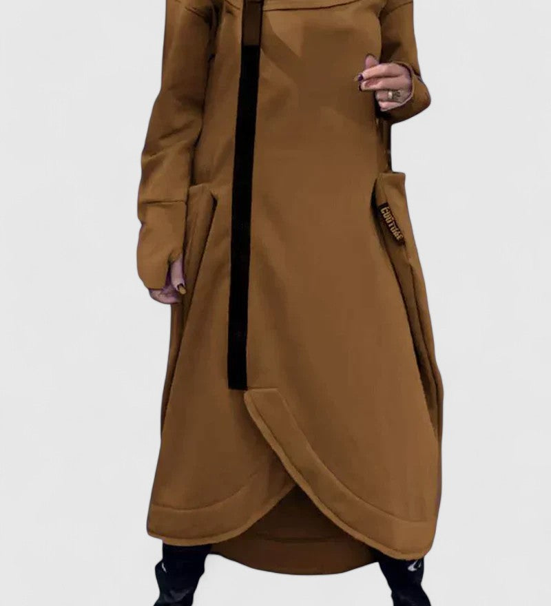 MARIE-Dlouhý kabát s kapucí a zipem