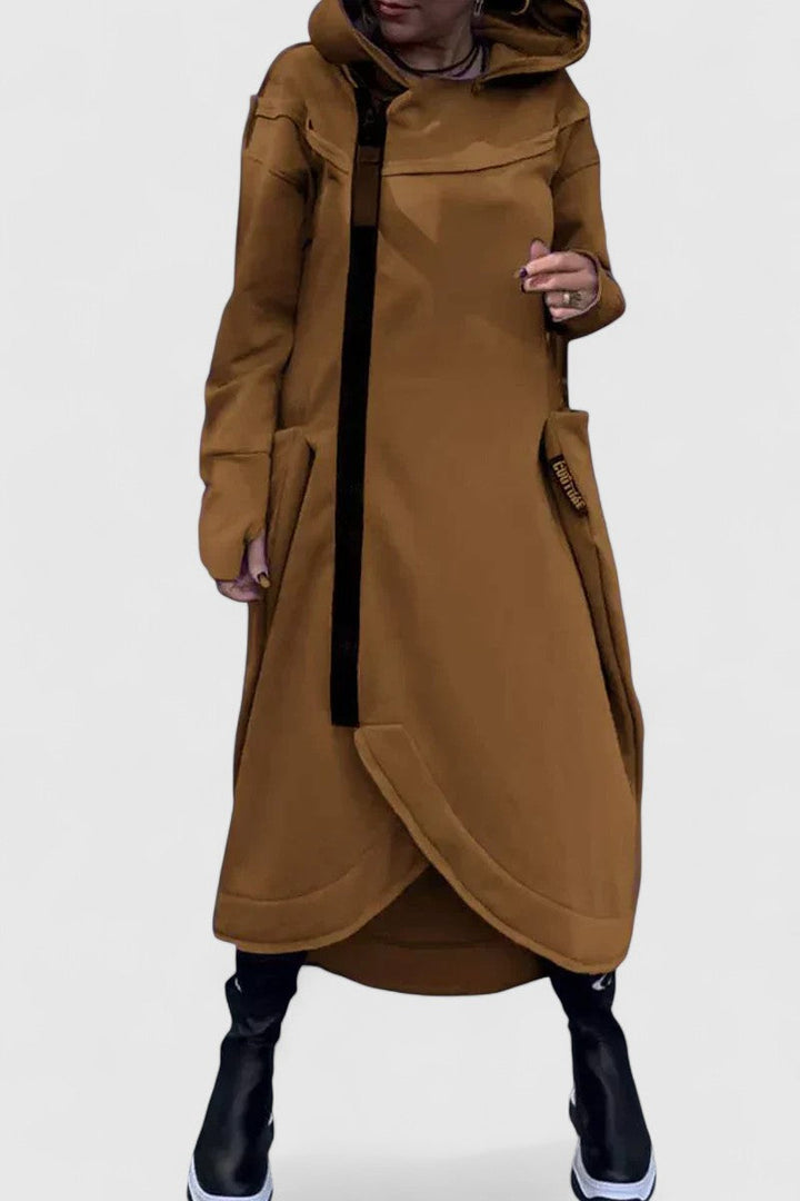 MARIE-Dlouhý kabát s kapucí a zipem