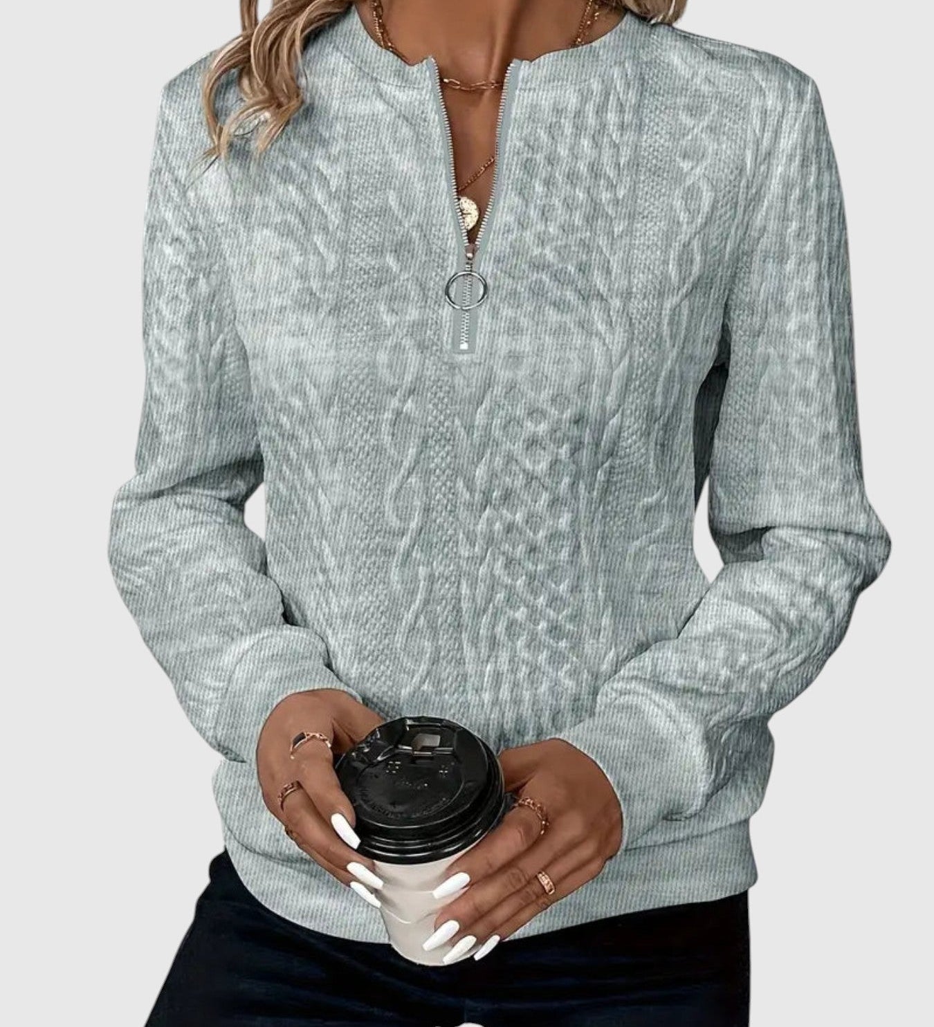 Amalie - Pletený svetr s copánkovým vzorem na zip