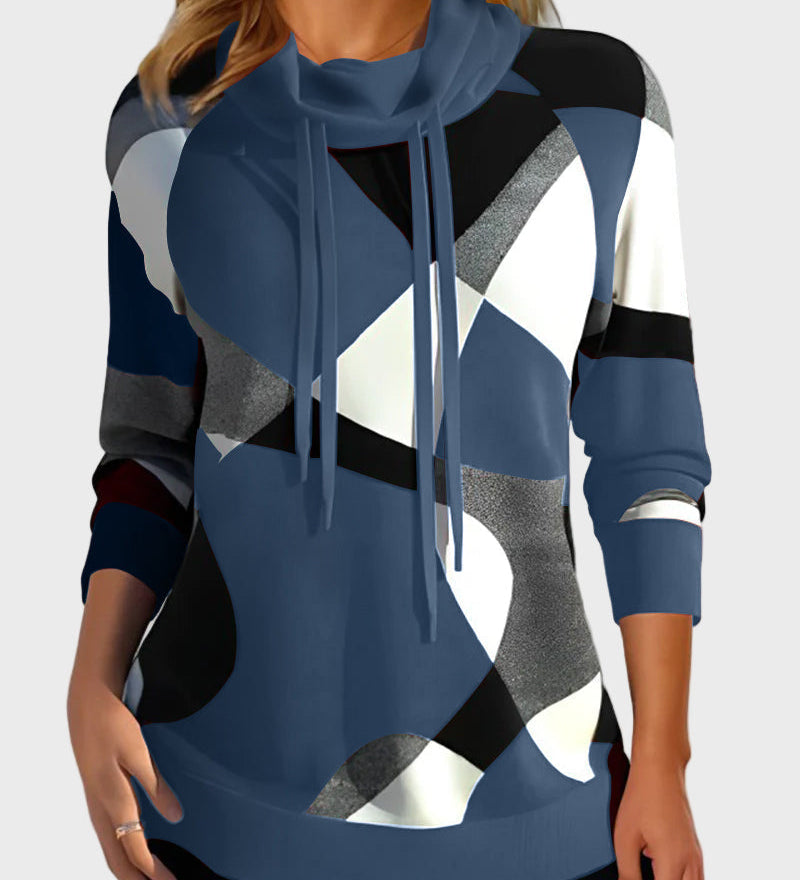 Pletená mikina s uměleckým designem a kapucí