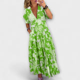 Catrisa - Květinový vzor V-krk šaty s kapsami