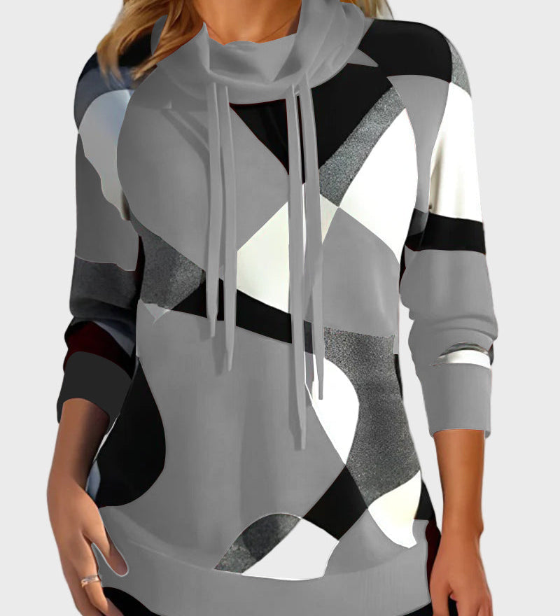 Pletená mikina s uměleckým designem a kapucí