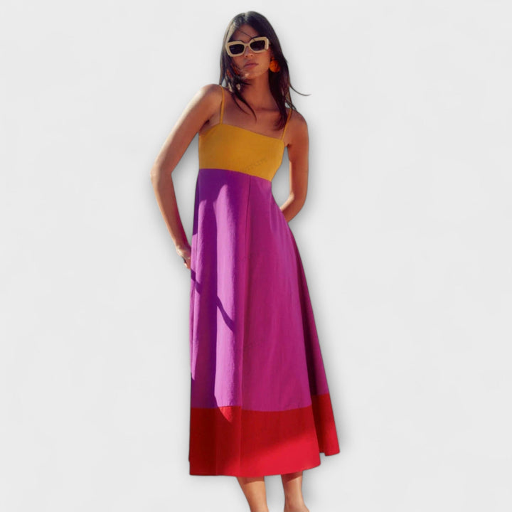 Šaty s ramínky ve stylu barevného bloku