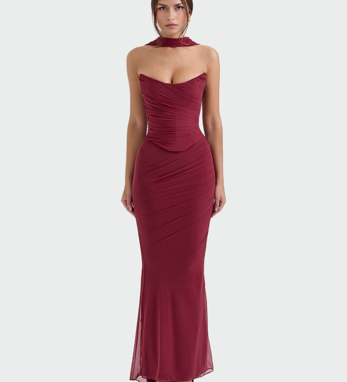 Laura | Dlouhé draperované šaty s korzetem na krk