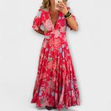 Catrisa - Květinový vzor V-krk šaty s kapsami