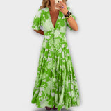 Catrisa - Květinový vzor V-krk šaty s kapsami