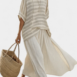 Souprava z bambusového lnu Daisy s elegantním pruhovaným tričkem a volnými kalhotami pro moderní a pohodlný styl