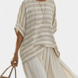 Souprava z bambusového lnu Daisy s elegantním pruhovaným tričkem a volnými kalhotami pro moderní a pohodlný styl