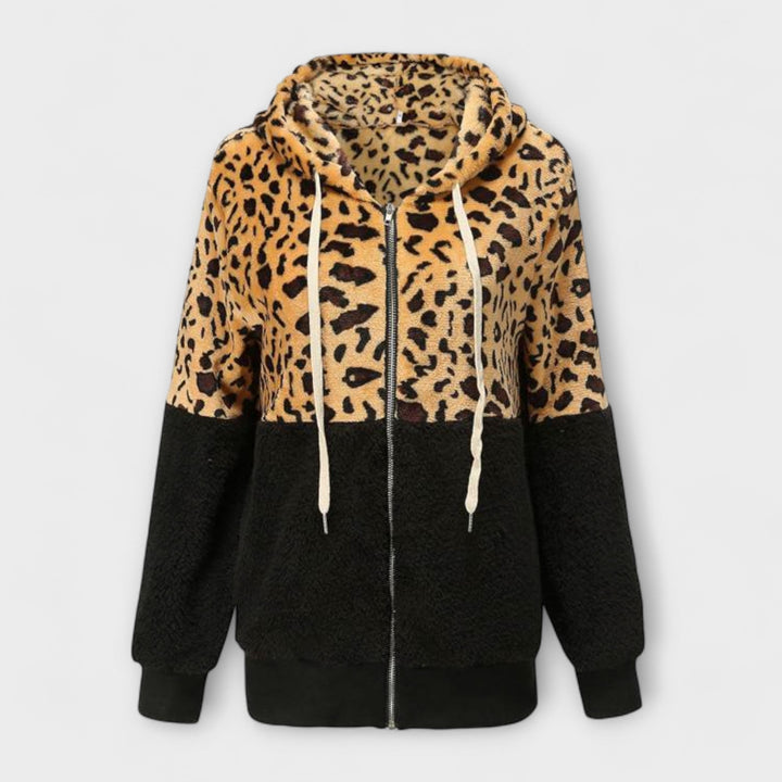 Lea - Fleece mikina s kapucí v leopardím vzoru