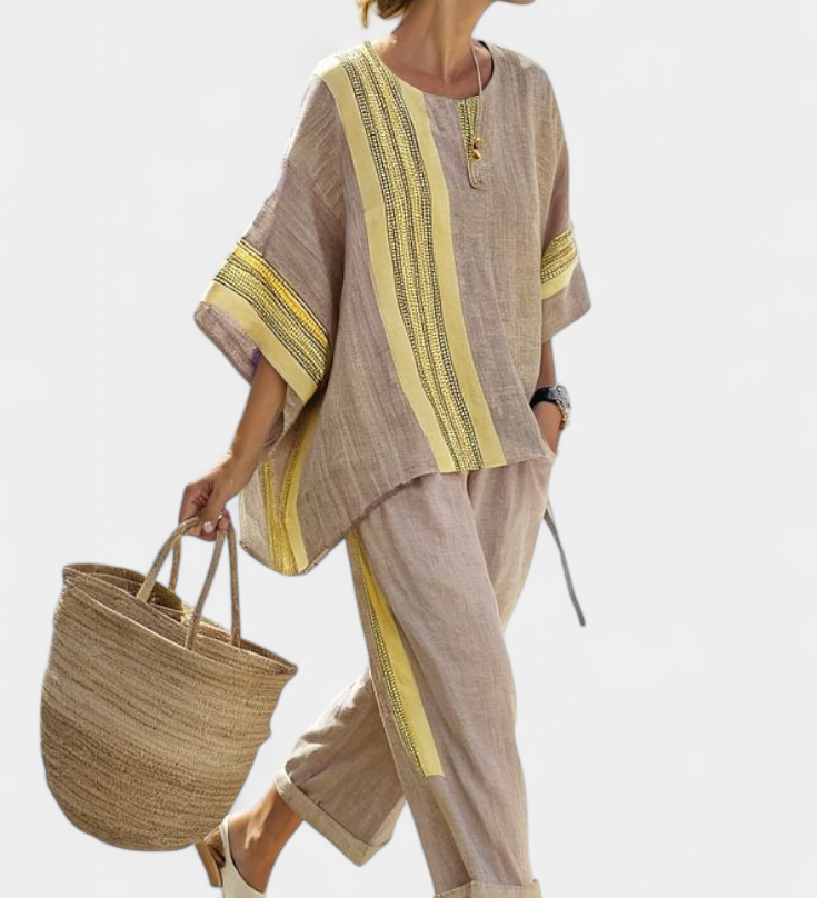 Sada z lněného bambusu s okouzlující levandulí a detaily v žlutém pruhu