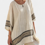 Souprava Středomoří Daisy z bambusového lnu s elegantními červenými a zelenými pruhy