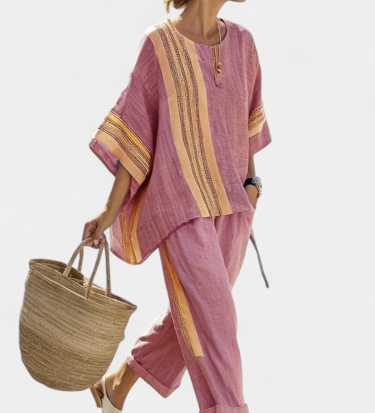 Sada z lněného bambusu s okouzlující levandulí a detaily v žlutém pruhu