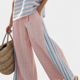 Sada z bambusového lnu Daisy Středomořské v jemně růžové s elegantními modrými pruhy