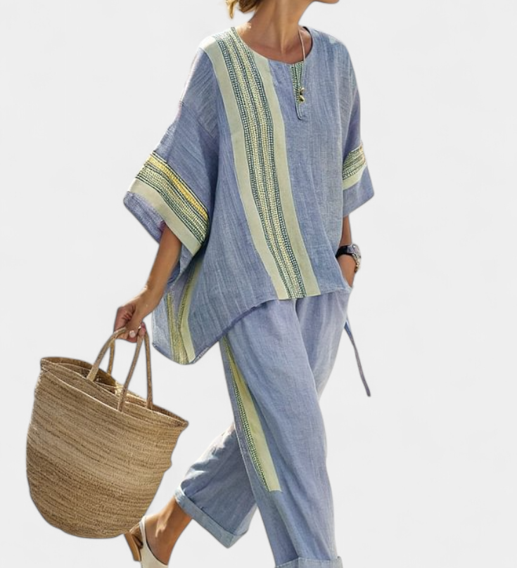 Sada z lněného bambusu s okouzlující levandulí a detaily v žlutém pruhu