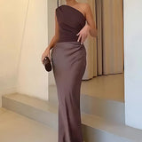 Sophia – Saténové maxi šaty s jedním ramenem