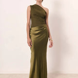 Sophia – Saténové maxi šaty s jedním ramenem