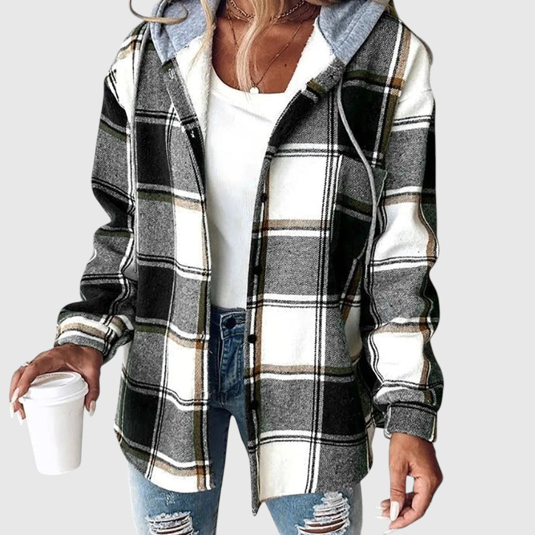 Maya – Kostkovaný ležérní kabát s kapucí