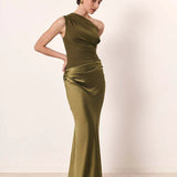 Sophia – Saténové maxi šaty s jedním ramenem