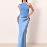 Sophia – Saténové maxi šaty s jedním ramenem