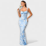 Thalia - Šaty na ples s květinovým potiskem a zavázanými ramínky