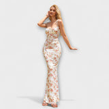 Thalia - Šaty na ples s květinovým potiskem a zavázanými ramínky