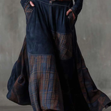 Lorena - Dlouhé vintage šaty z modré kostkované semišové kůže