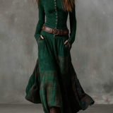 Lorena - Dlouhé vintage šaty z modré kostkované semišové kůže