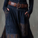 Lorena - Dlouhé vintage šaty z modré kostkované semišové kůže