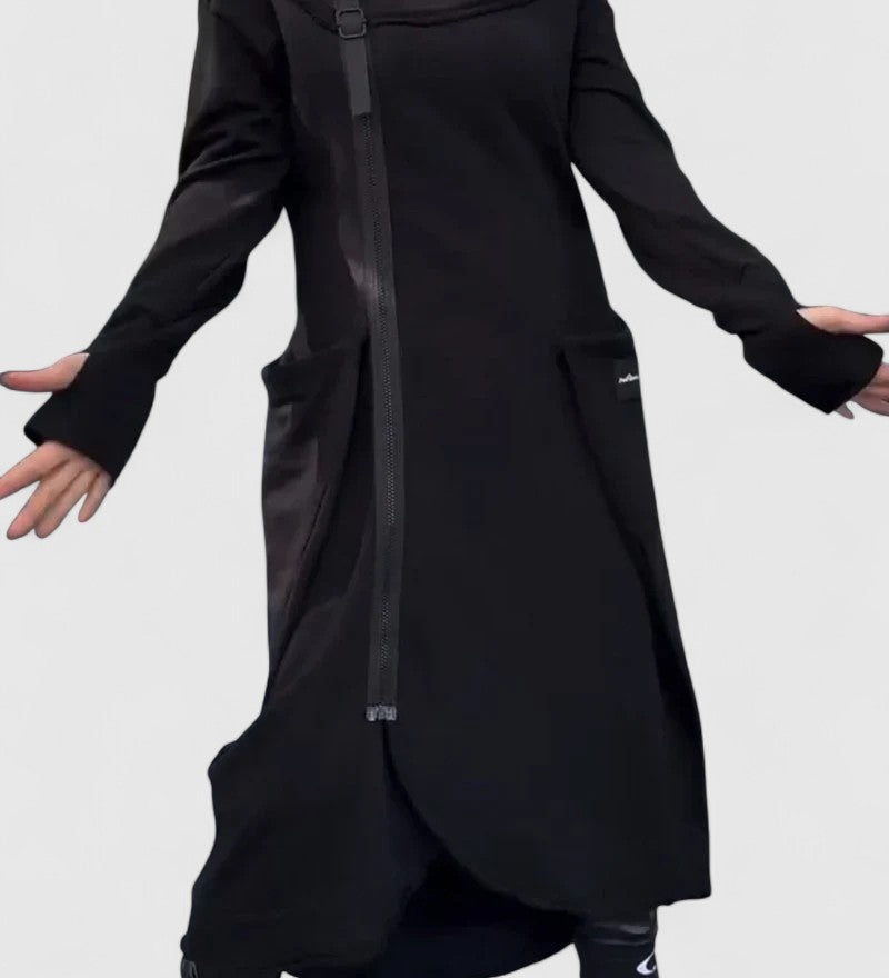 MARIE-Dlouhý kabát s kapucí a zipem