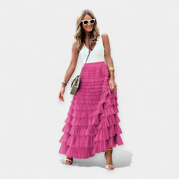 Boho Sukně s Síťovinou a Saténovým Okrajem