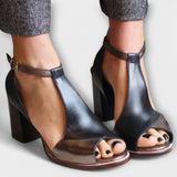 Dámské kožené sandály na podpatku