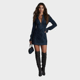 Rachel | Luxusní semišové mini šaty s krajkovými detaily