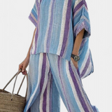 Elegantní pruhovaný set Daisy v odstínech malvy a světle modré pro sofistikovaný vzhled
