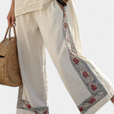 Souprava Středomoří Daisy z bambusového lnu s elegantními červenými a zelenými pruhy