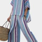 Elegantní pruhovaný set Daisy v odstínech malvy a světle modré pro sofistikovaný vzhled