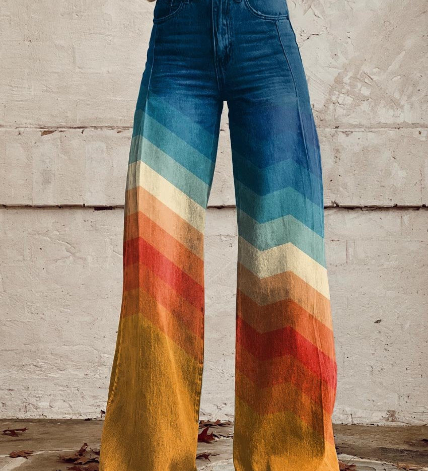 Tereza - Elegantní retro kalhoty se zigzagovým vzorem