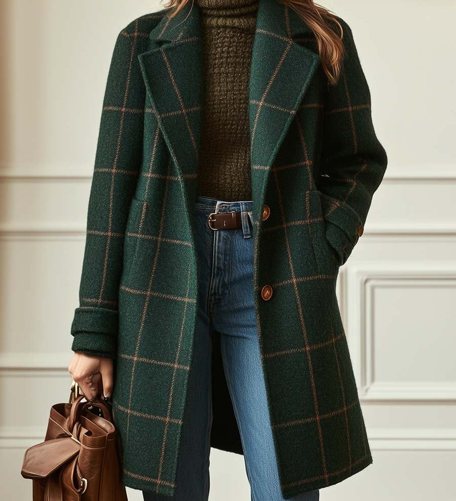 Élise | Klasický Kostkovaný Vlněný Kabát
