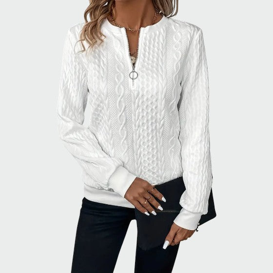 Alma – Dámský svetr s zipem a kabelovým pletením