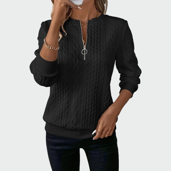 Alma – Dámský svetr s zipem a kabelovým pletením