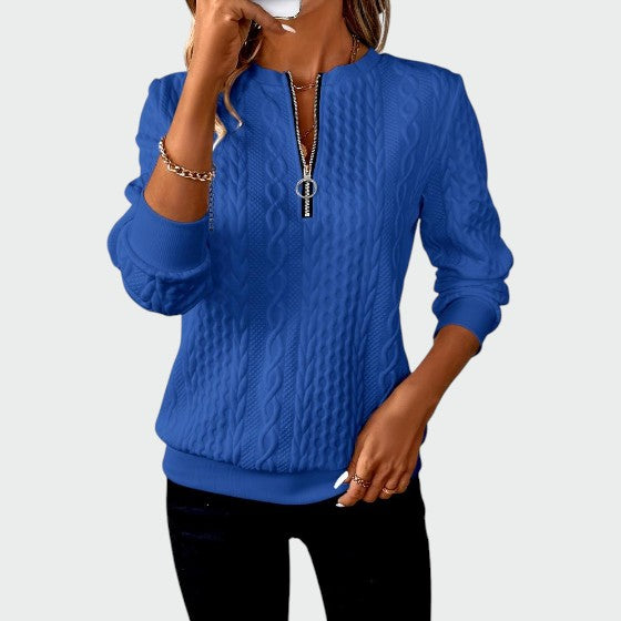 Alma – Dámský svetr s zipem a kabelovým pletením